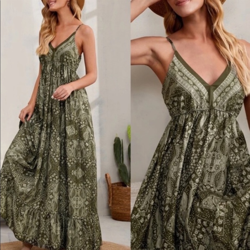 Bohemian Boho Gypsy Ruffle Cami Maxi Dress - Picture 12 of 13